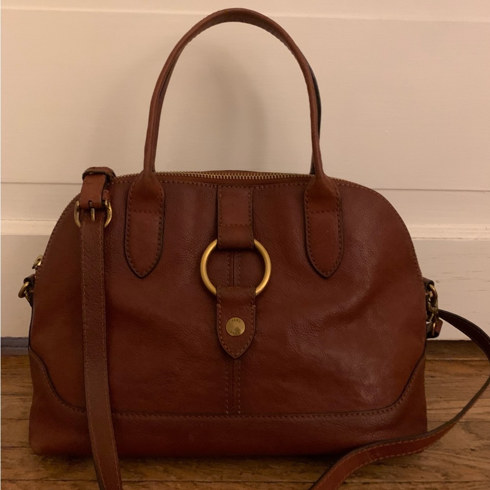 Frye Leather Ring Dome Cognac Satchel Crossbody